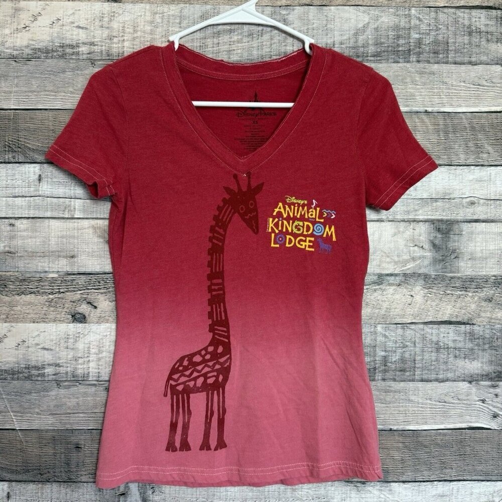 Disney Parks Animal Kingdom Lodge Garafe Pink Ombre V-Neck T Shirt XS